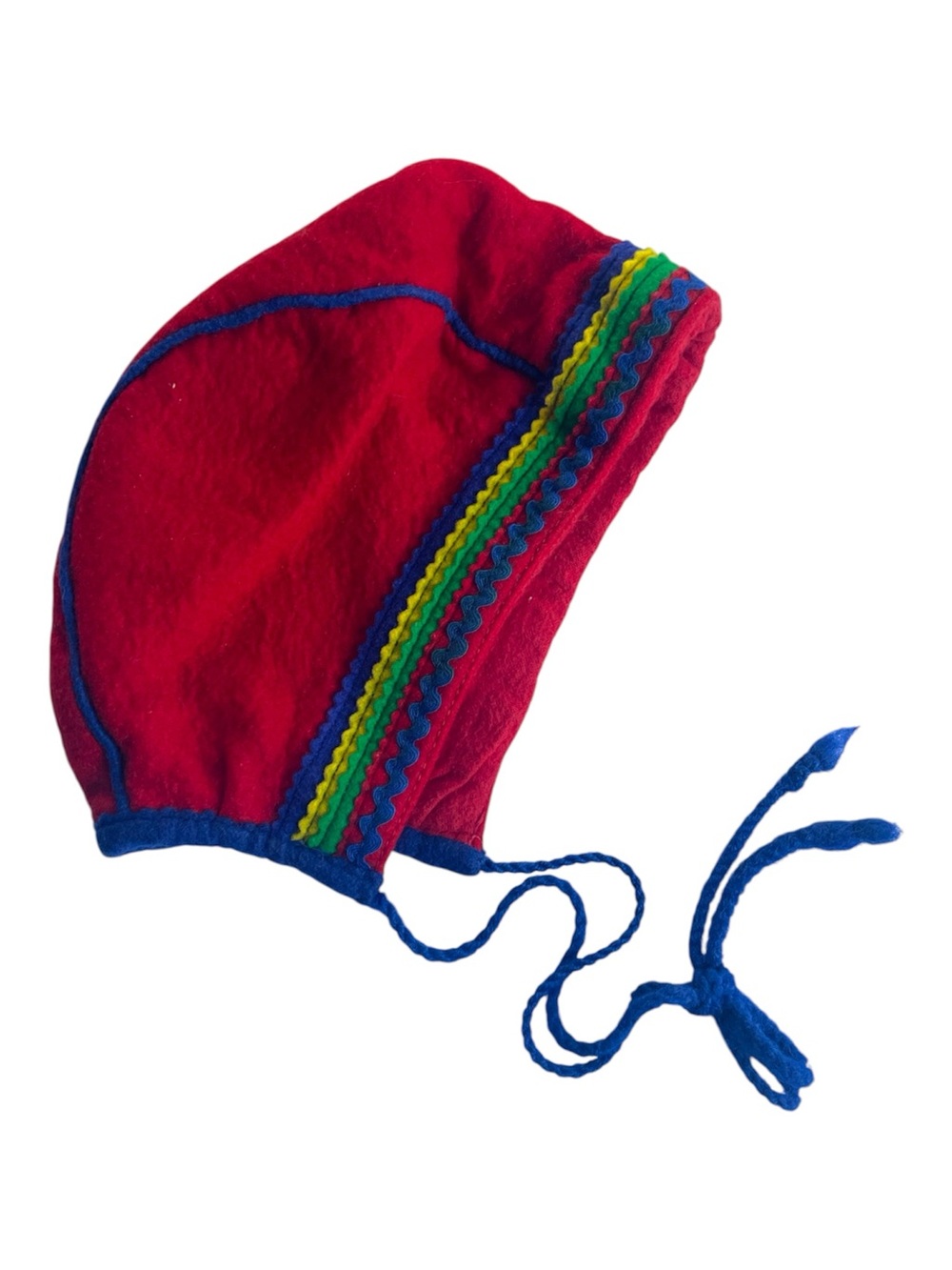 VINTAGE HANDMADE WOOL Bonnet Red Scandinavian Hat Cap Winter Toddler